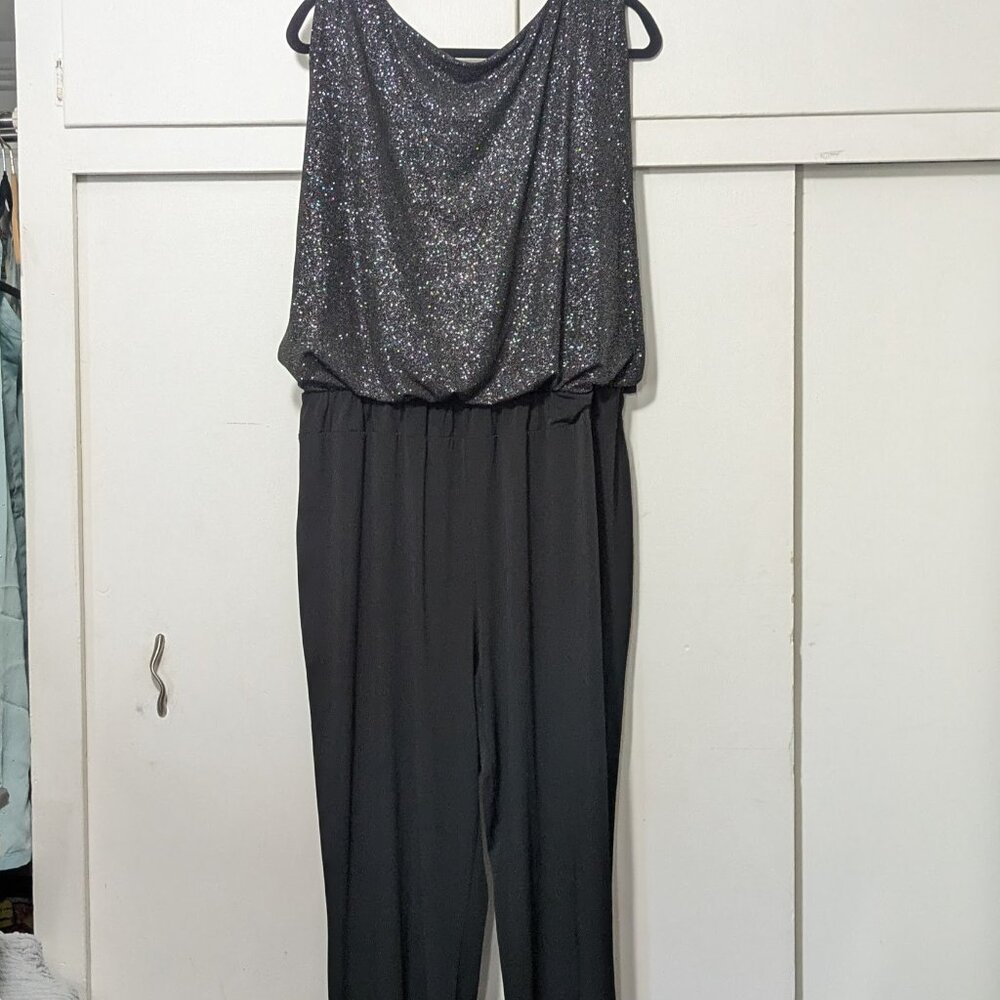En Focus Womens Glittery Black Jumpsuit